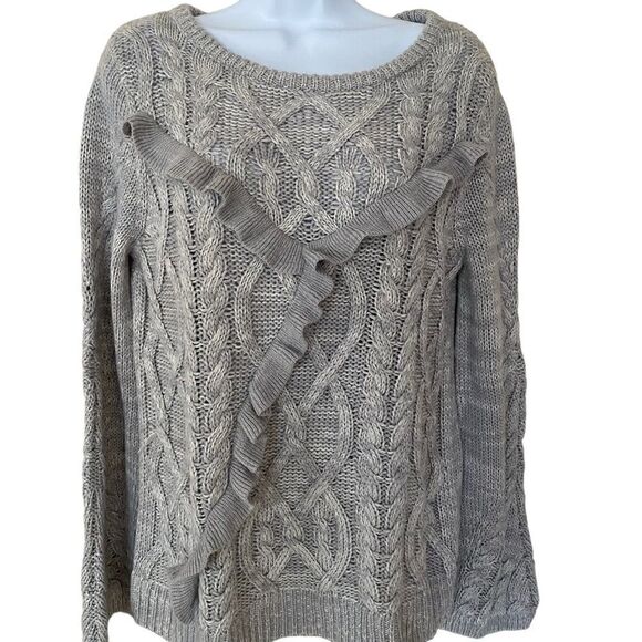 LC Lauren Conrad Gray Cable Knit Ruffle Sweater - Picture 1 of 5